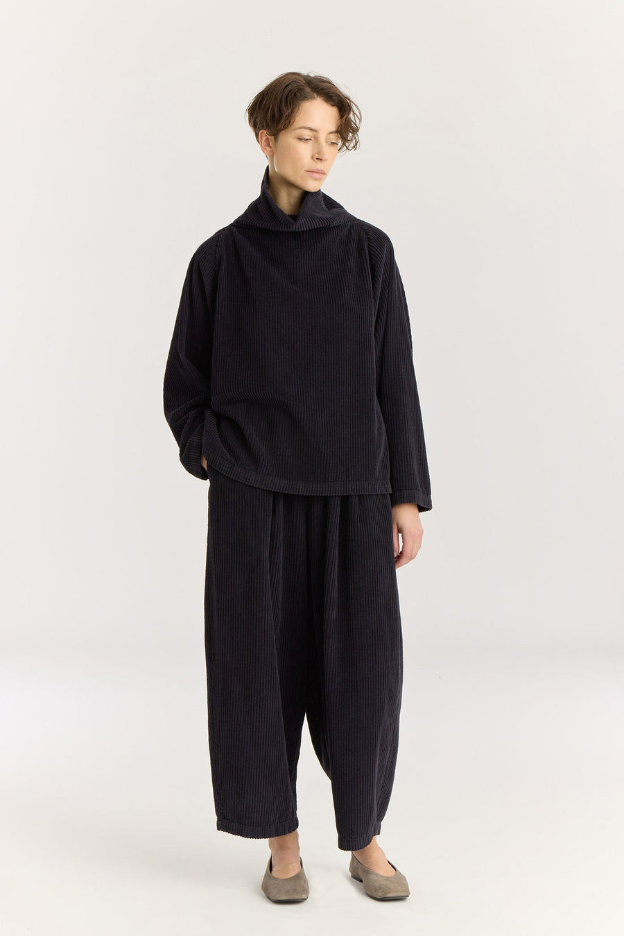 CORDUROY TUBE TOP - DARK NAVY