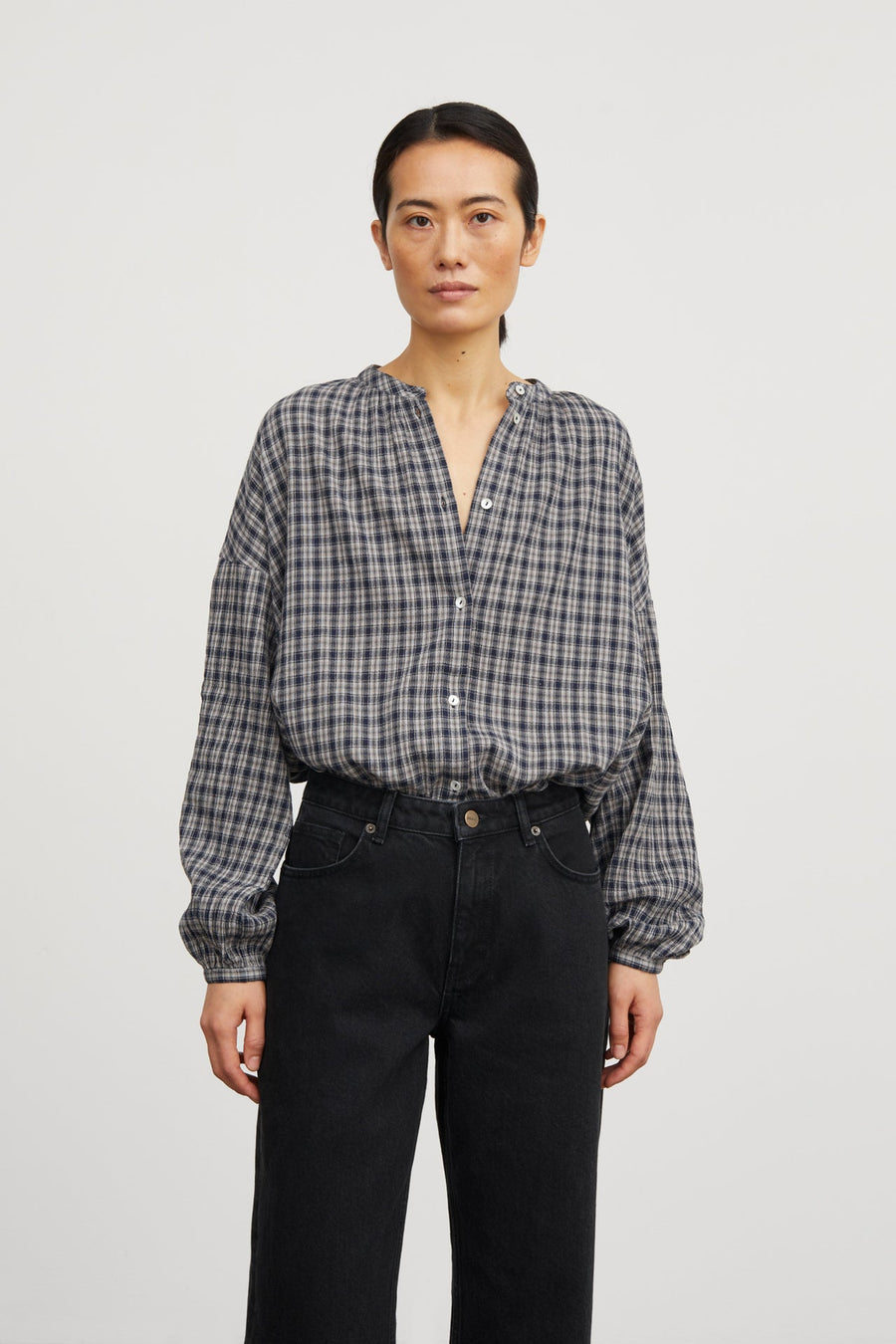 CILLA SHIRT - NAVY/BEIGE CHECK