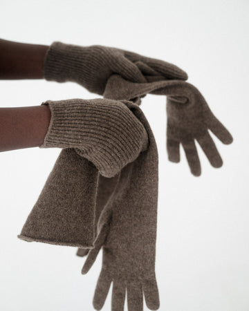 CASHMERE RIBBED GLOVES - TEAK BROWN