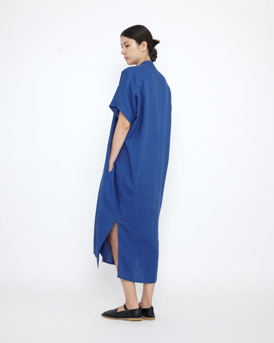 LINEN SHIRT DRESS - COBALT