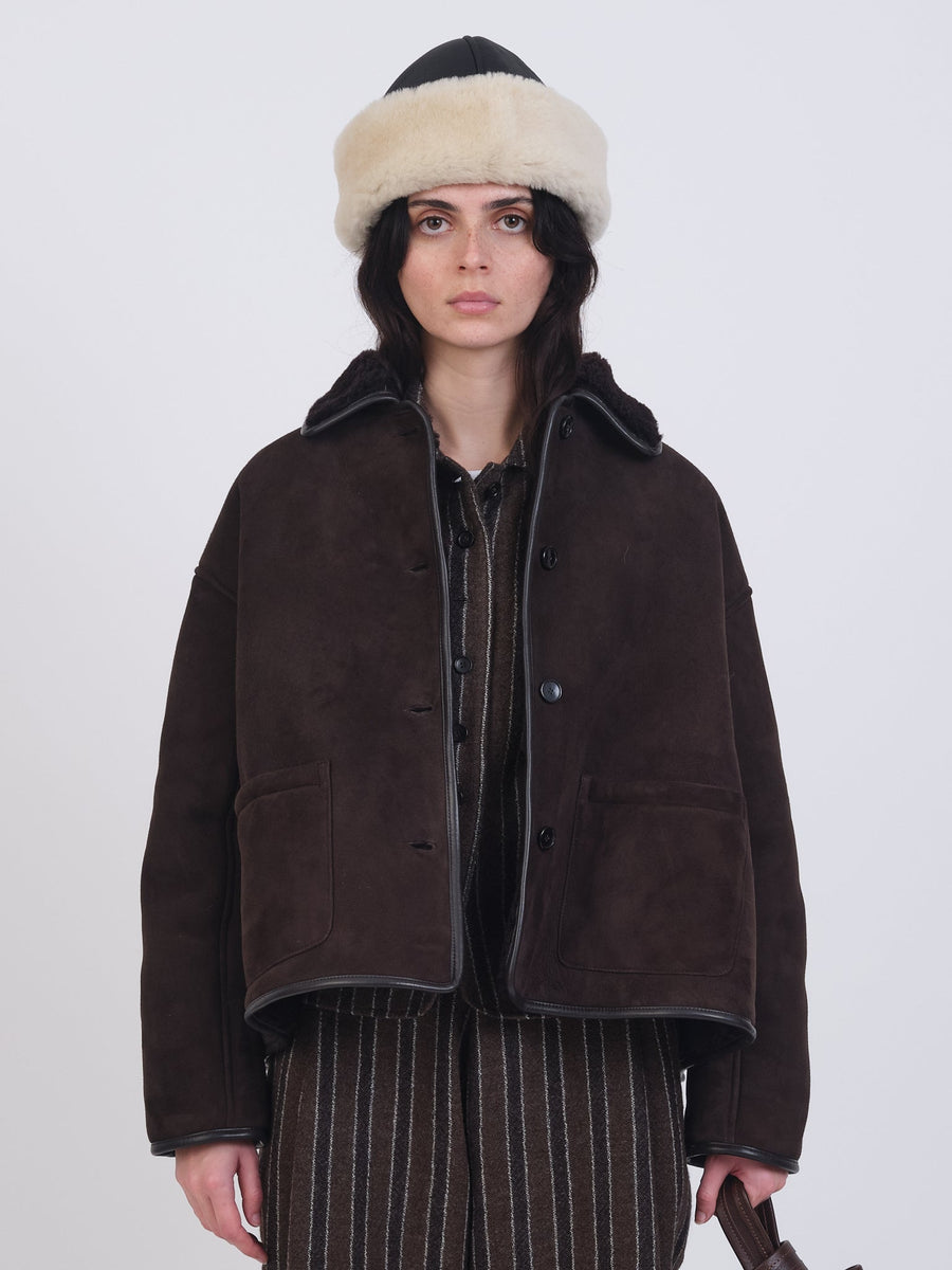 SUEDE BACK CURLY HAIR AVIS JACKET - CHOCOLATE
