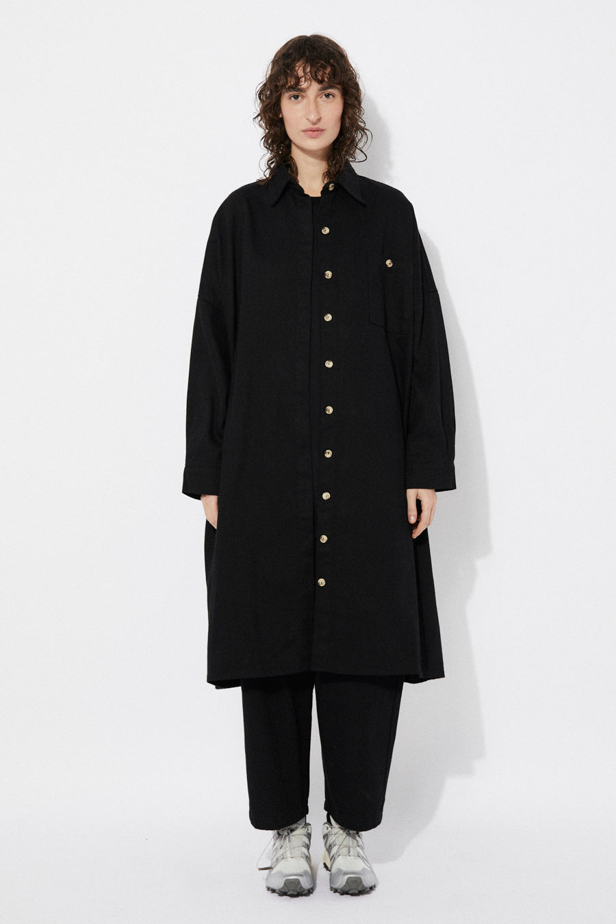 PICA OVERSIZED COTTON SHIRT DRESS - BLACK