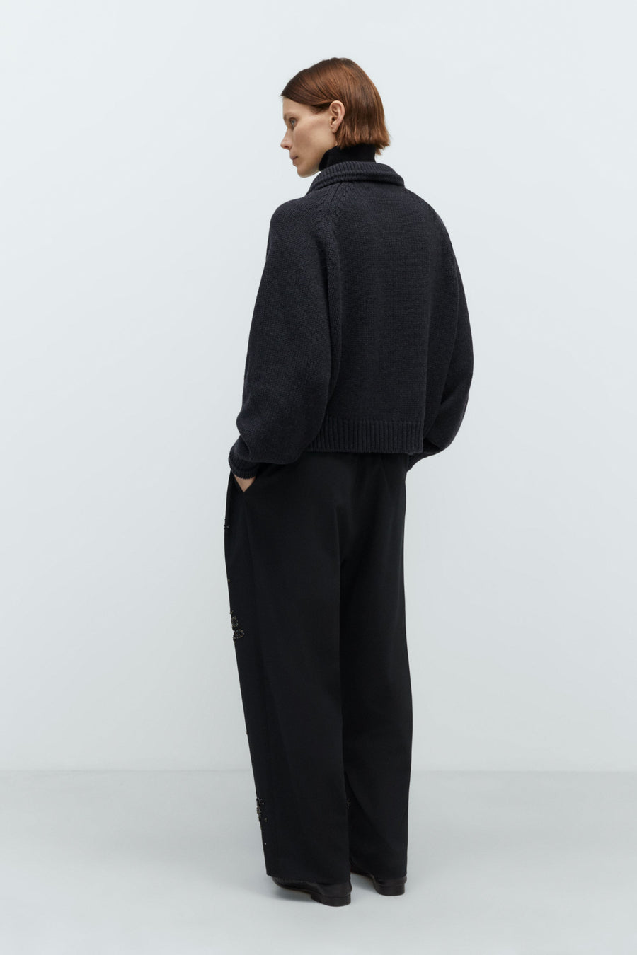 MERINO WOOL COLLAR CARDIGAN - ANTHRACITE