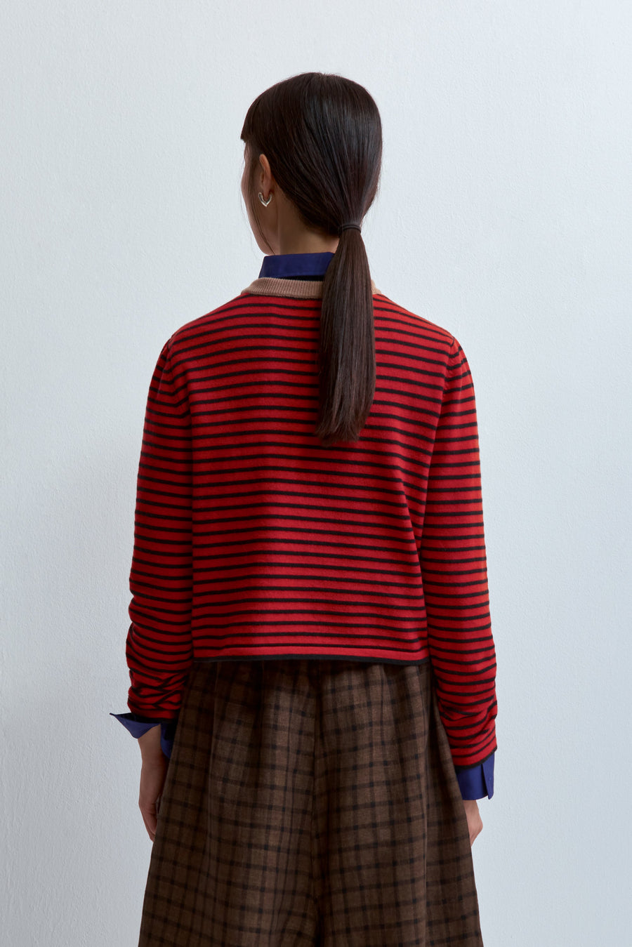 MERINO WOOL STRIPED LONGSLEEVE TEE SHIRT - RED