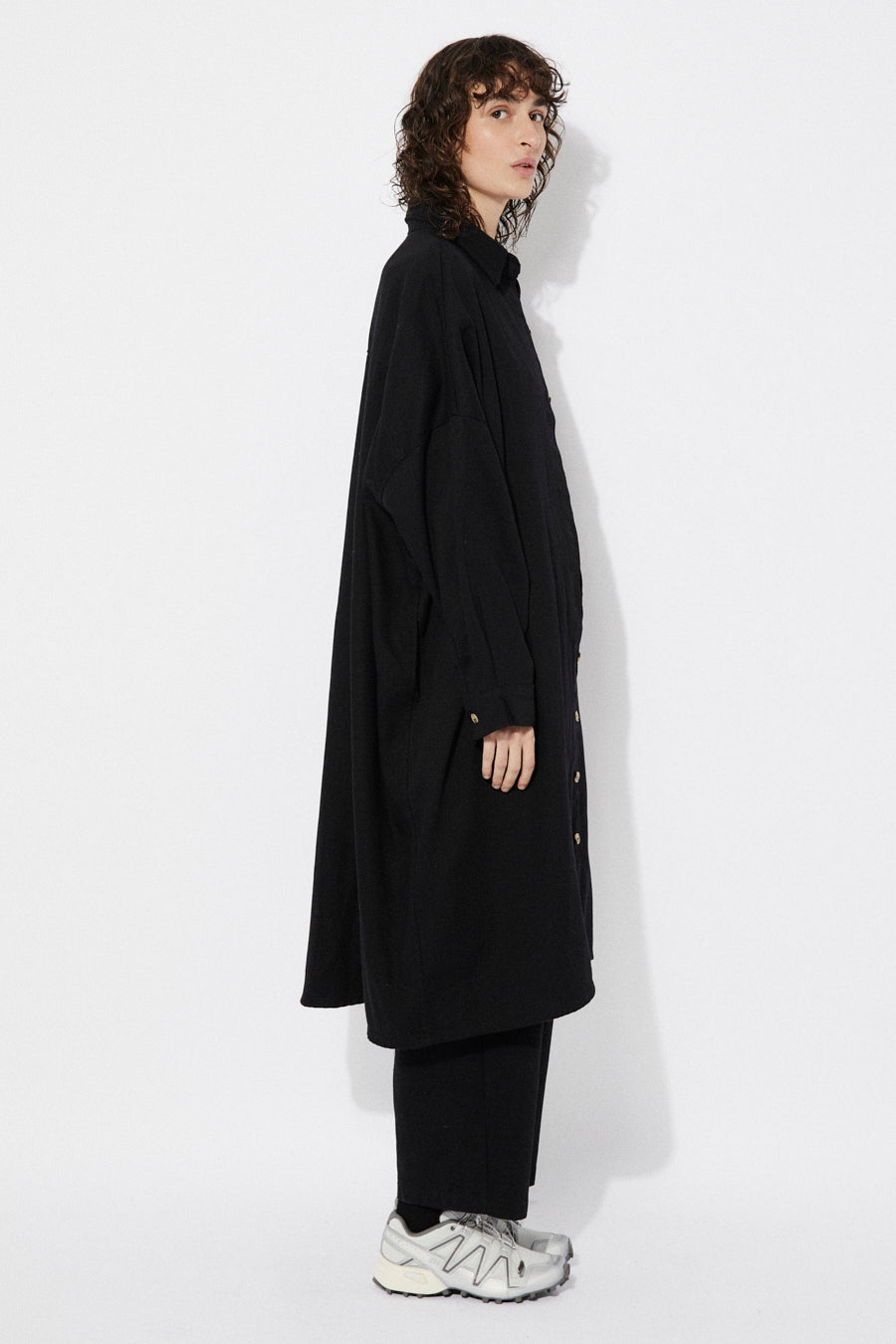 PICA OVERSIZED COTTON SHIRT DRESS - BLACK