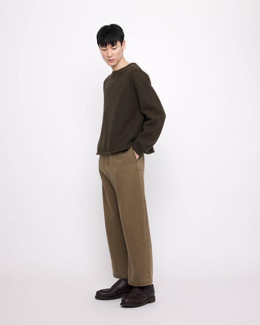 SANDWASHED TAILORED CURVE LEGGED TROUSER - WASHED WALNUT