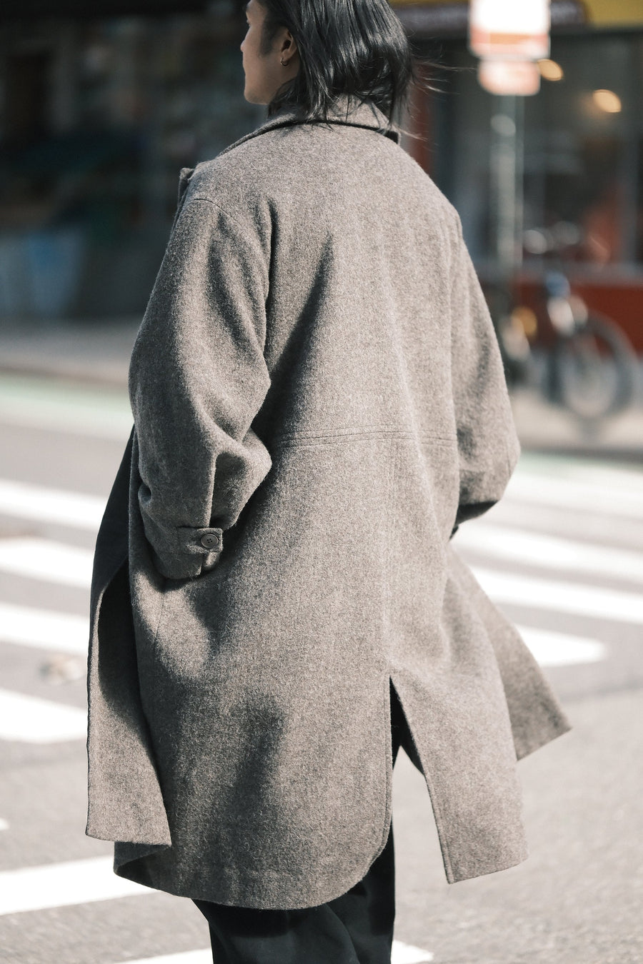 CUFFED WOOL COAT - HEATHERED PEBBLE