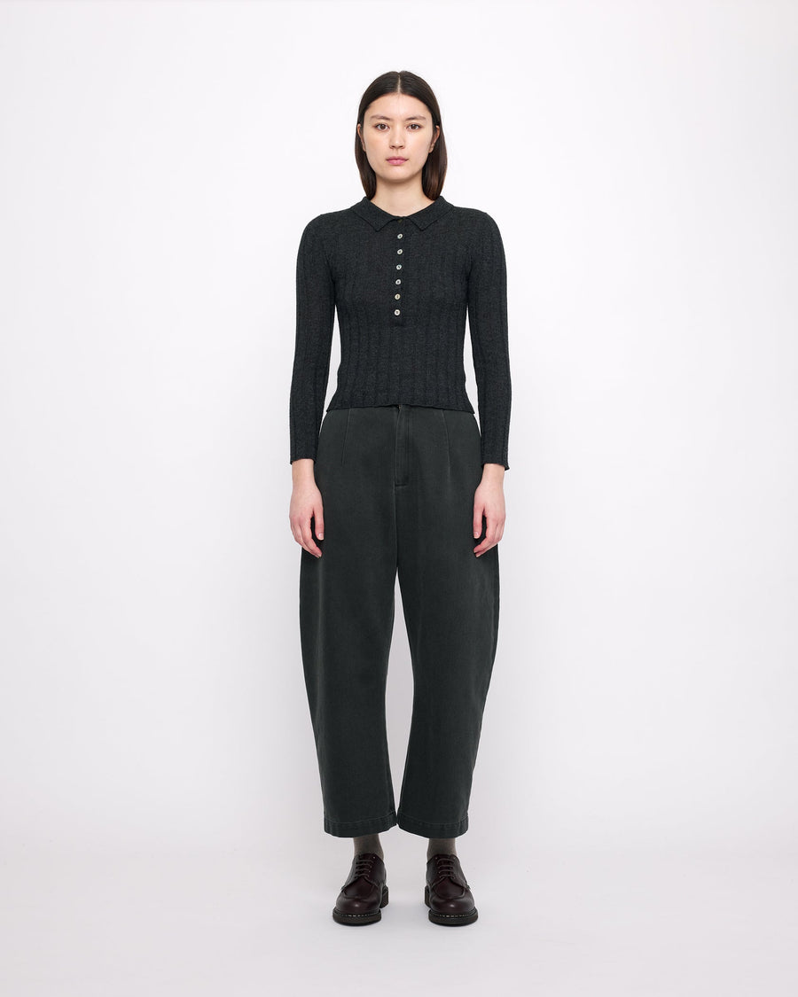 SANDWASHED TAILORED CURVE LEGGED TROUSER - WASHED BLACK