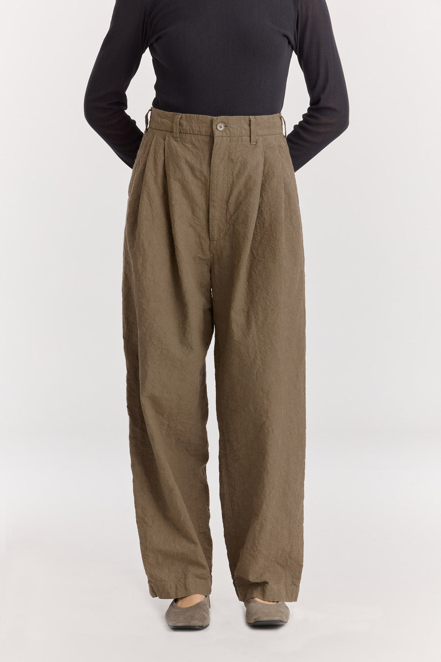 CRINKLED TROUSER - KHAKI