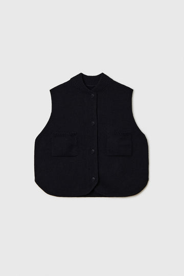 BOXY COTTON WAISTCOAT - BLACK