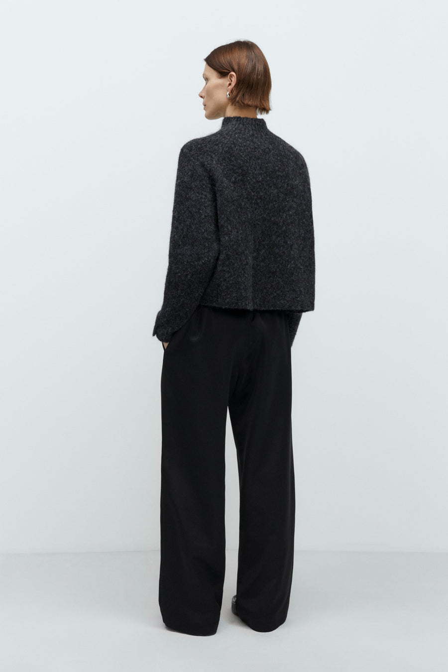 BABY ALPACA POLO SWEATER - ANTHRACITE
