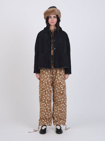 SUEDE BACK CURLY HAIR AVIS JACKET - BLACK
