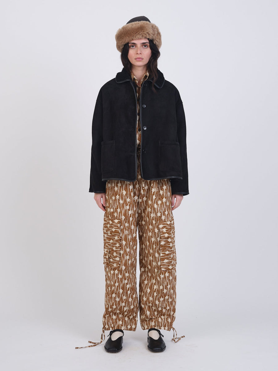 SUEDE BACK CURLY HAIR AVIS JACKET - BLACK