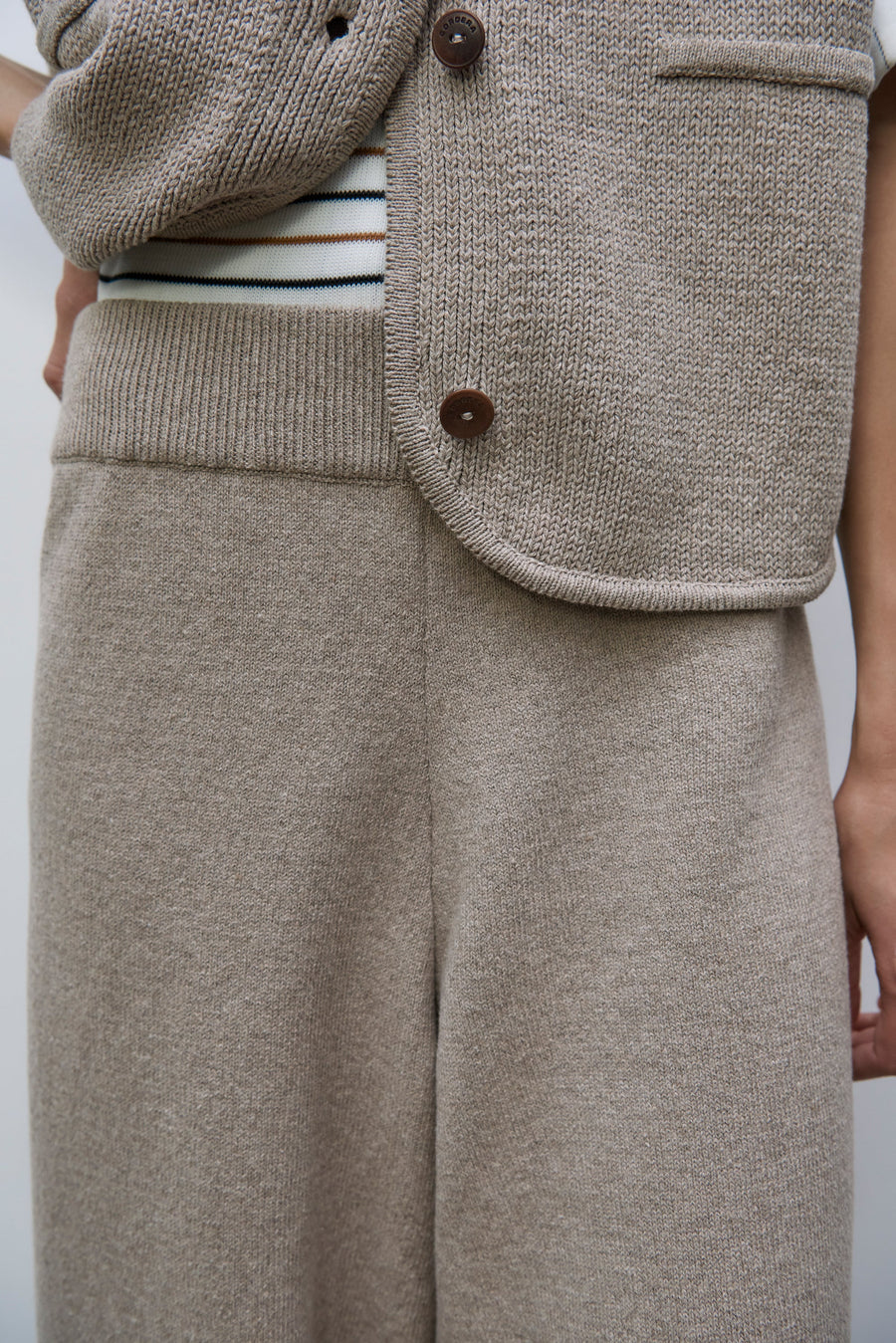 COTTON KNITTED PANTS - TAUPE