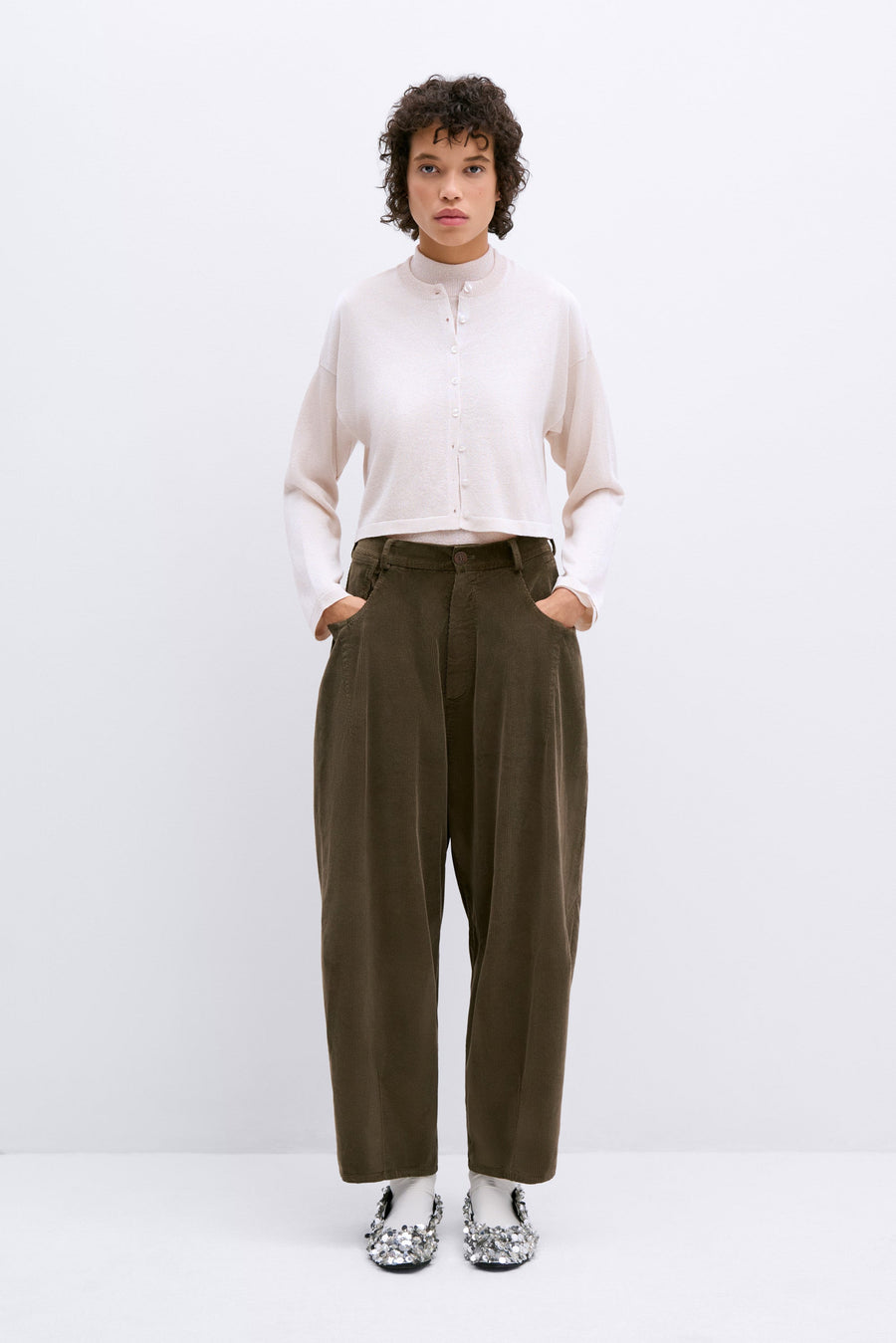 CORDUROY BAGGY PANTS - MOSS