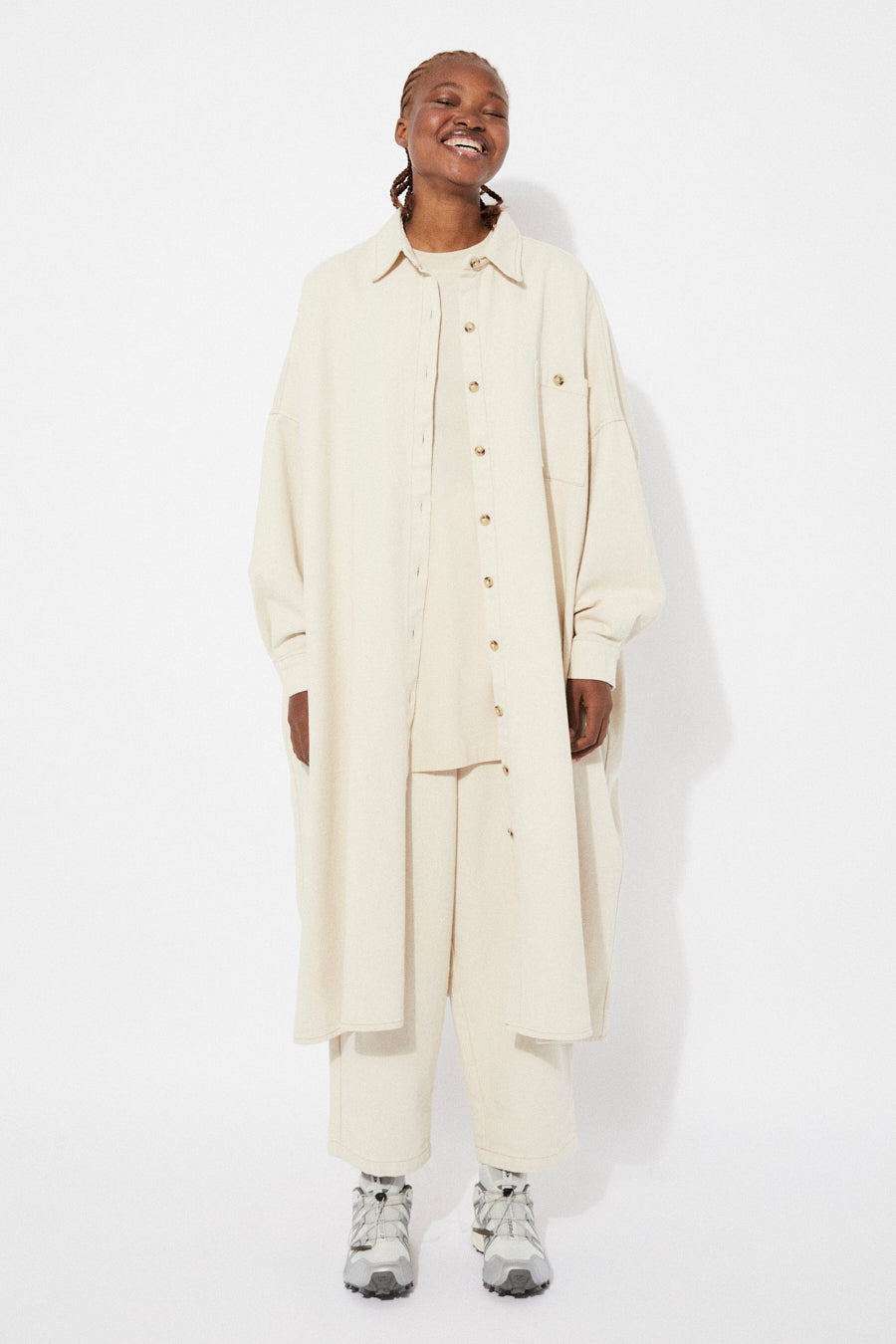 PICA OVERSIZED COTTON SHIRT DRESS - NATURAL