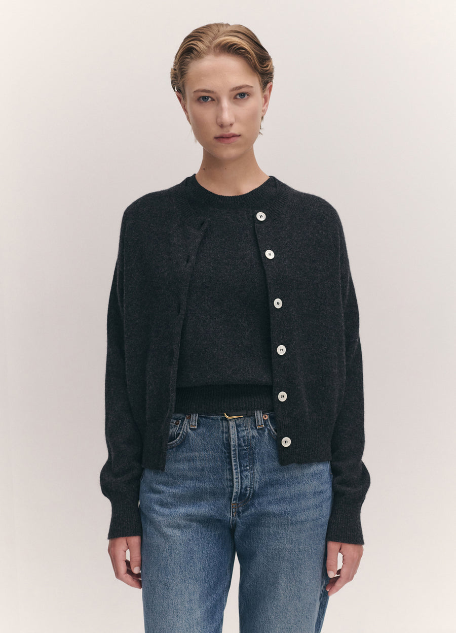 ADA CREWNECK CARDIGAN - CHARCOAL