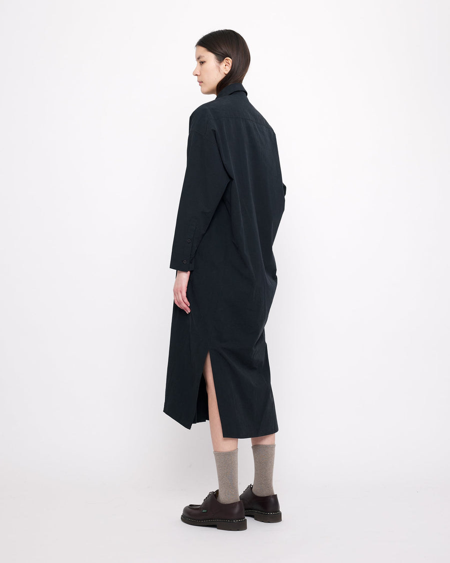 COCOON MAXI SHIRT DRESS - BLACK