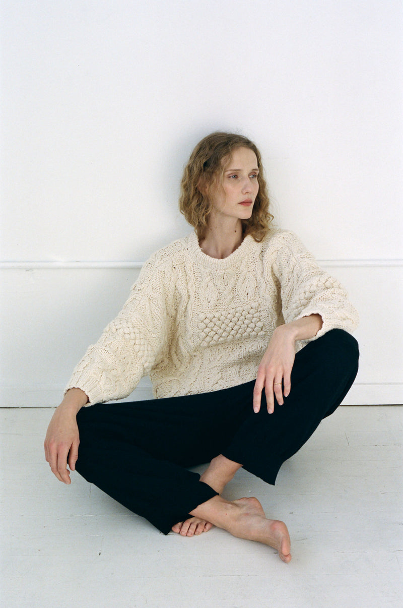 PATCHWORK CREWNECK SWEATER - NATURAL