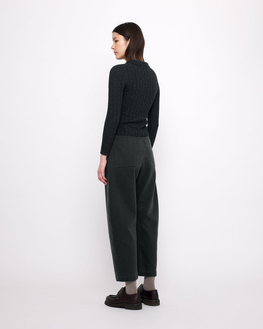 SANDWASHED TAILORED CURVE LEGGED TROUSER - WASHED BLACK