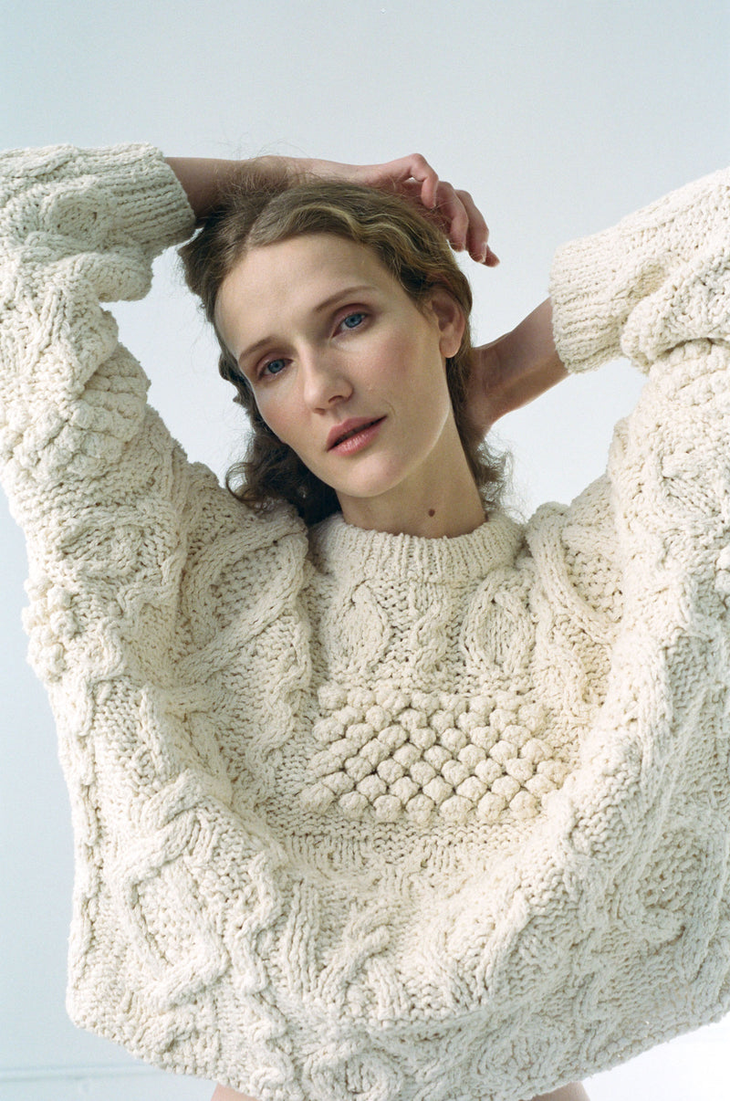 PATCHWORK CREWNECK SWEATER - NATURAL