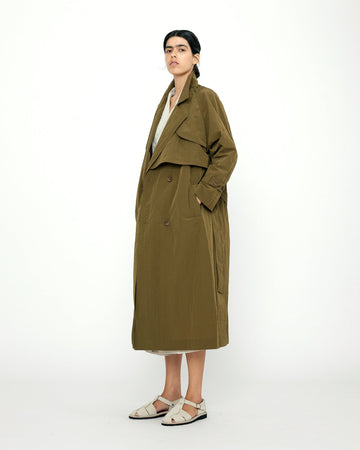 LONG RAIN TRENCH COAT - KELP