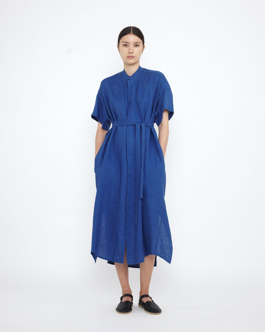 LINEN SHIRT DRESS - COBALT