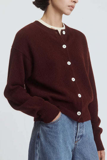 ADA CREWNECK CARDIGAN - BURGUNDY