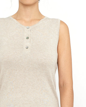 LINEN RELAXED KNIT TANK - SAND BEIGE
