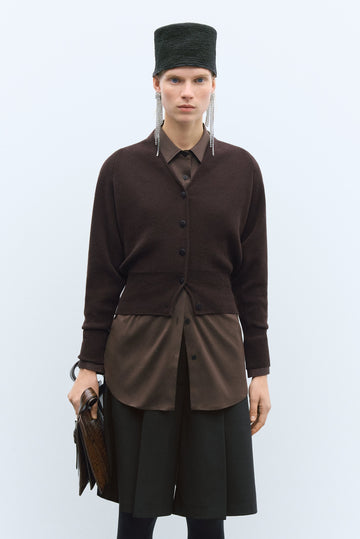 MERINO & CASHMERE CARDIGAN - BROWN