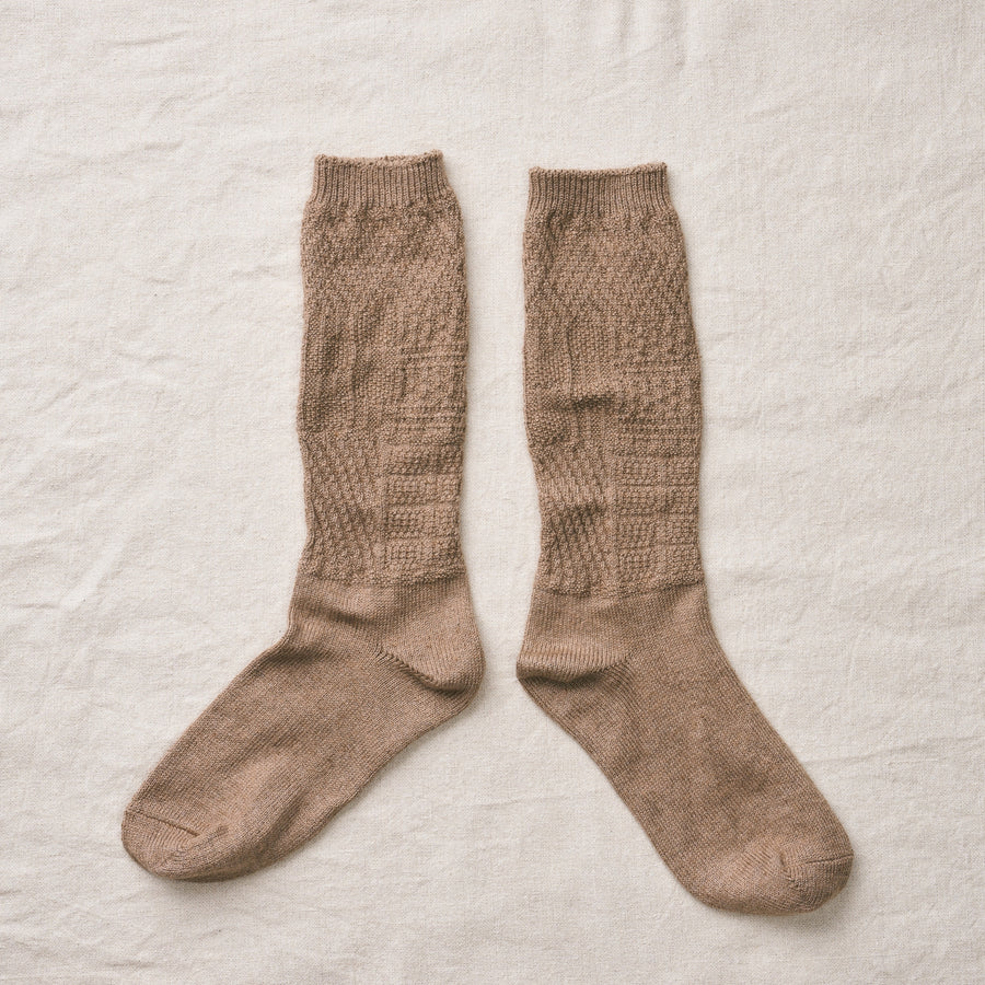 ORGANIC COTTON/YAK PATTERN SOCKS - BROWN