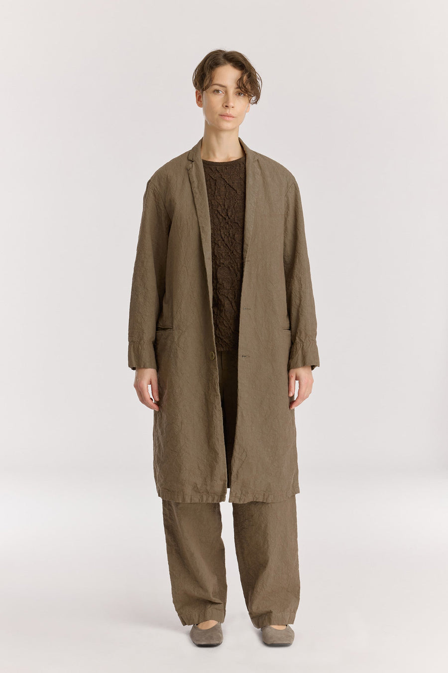 CRINKLED COAT - KHAKI
