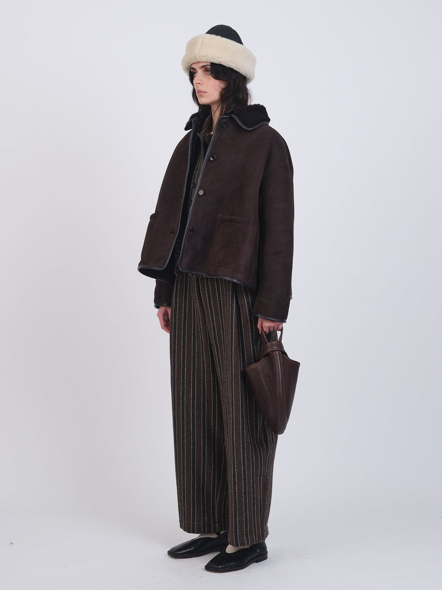 SUEDE BACK CURLY HAIR AVIS JACKET - CHOCOLATE