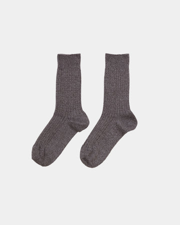 RIB ANKLE SOCK -  GREY/BROWN MELANGE