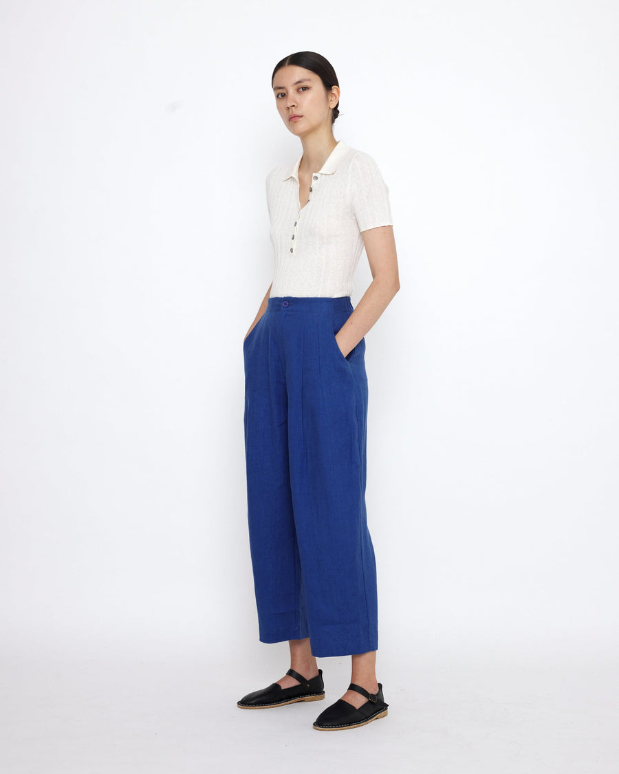 LINEN PLEATED TROUSER - COBALT