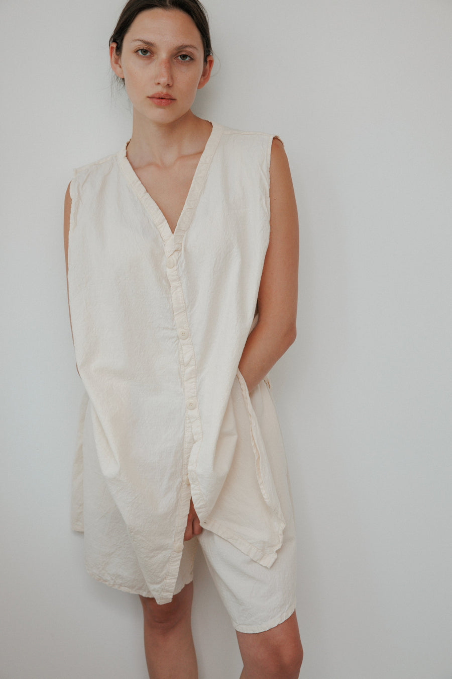 BUTTON DOWN TUNIC - NATURAL