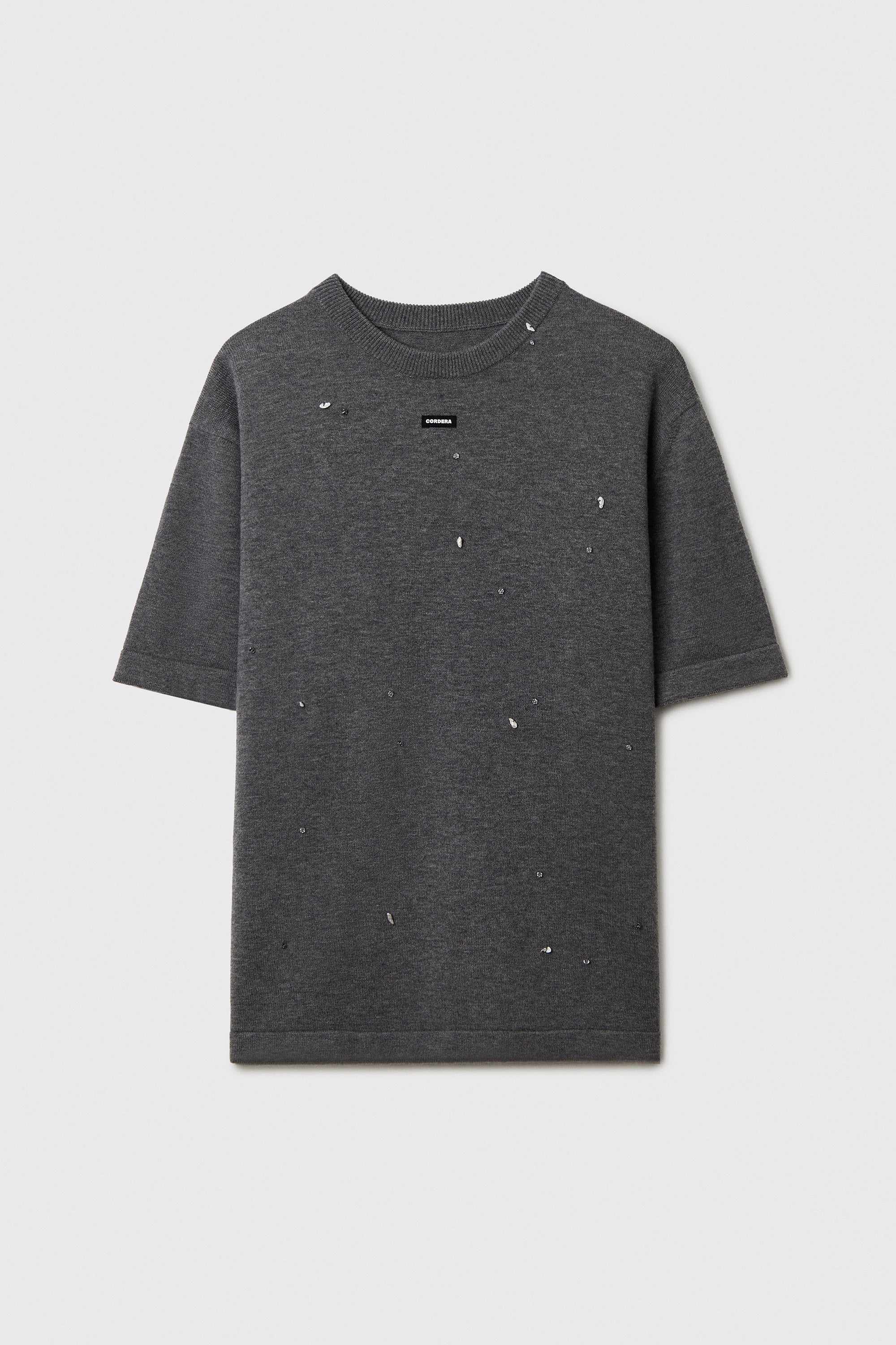 MERINO WOOL BEADED T-SHIRT - GREY – OPEN HOUSE