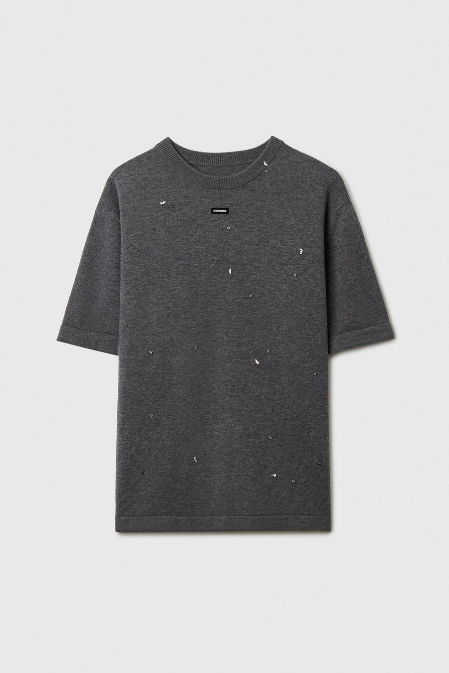 MERINO WOOL BEADED T-SHIRT - GREY