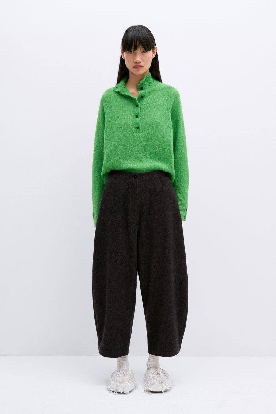 WOOL CURVED PANTS - JAVA