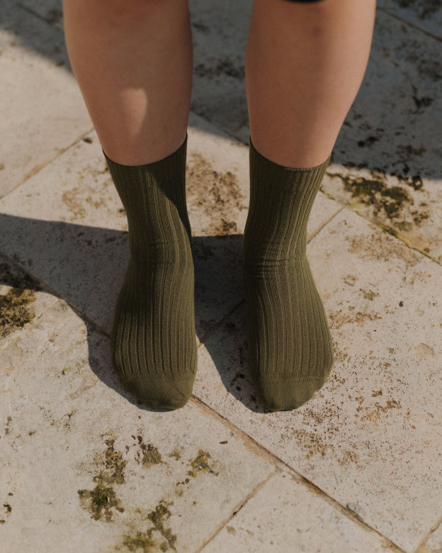 RIB ANKLE SOCK -KHAKI GREEN
