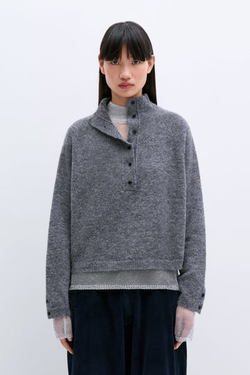 BABY ALPACA POLO SWEATER - GREY