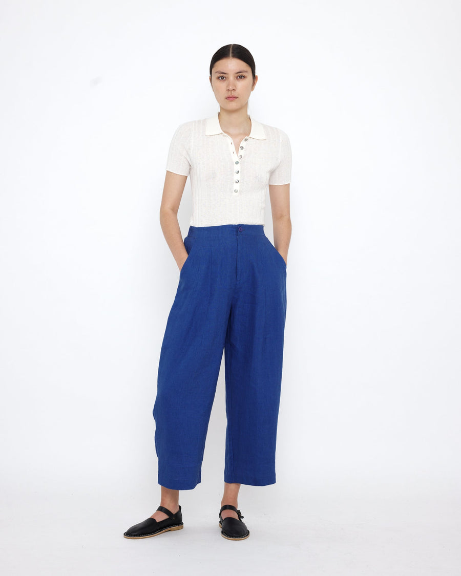 LINEN PLEATED TROUSER - COBALT