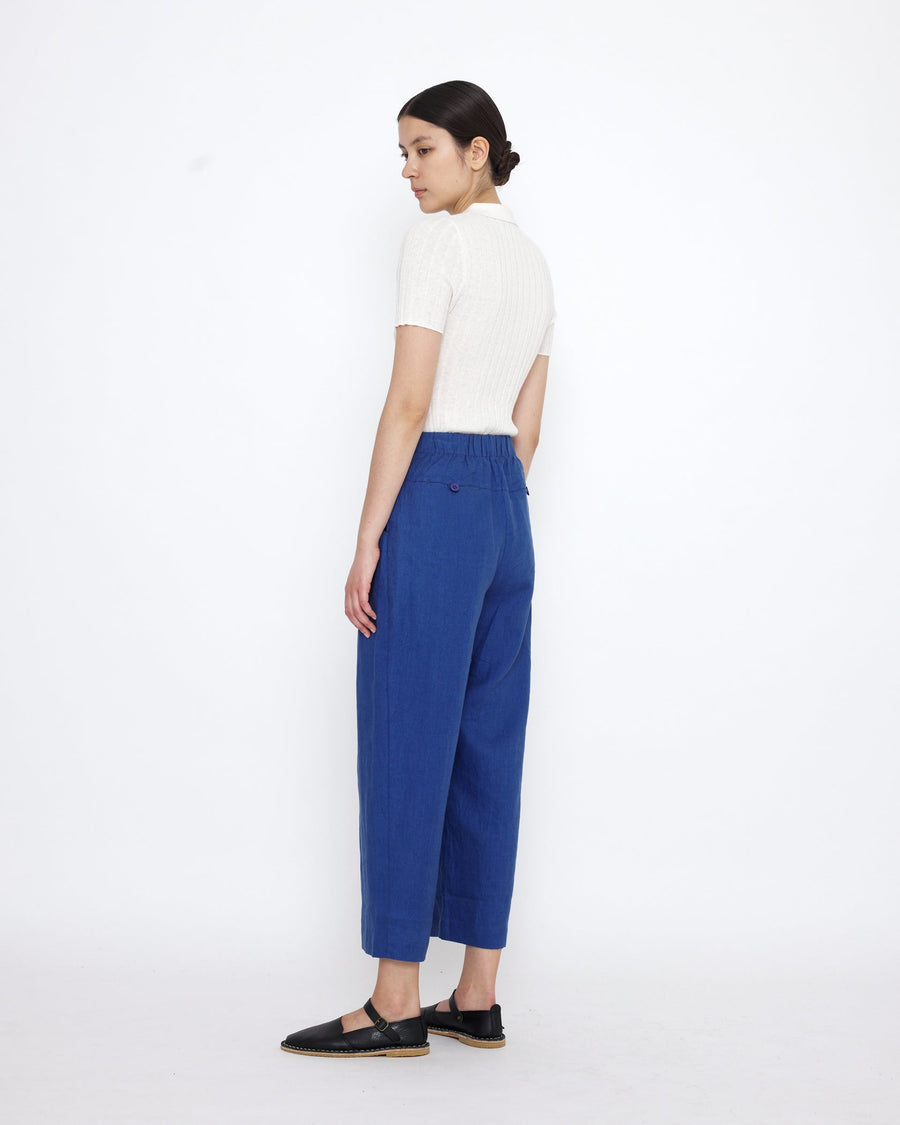 LINEN PLEATED TROUSER - COBALT
