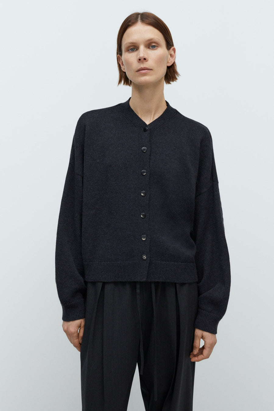 MERINO WOOL CARDIGAN - ANTHRACITE