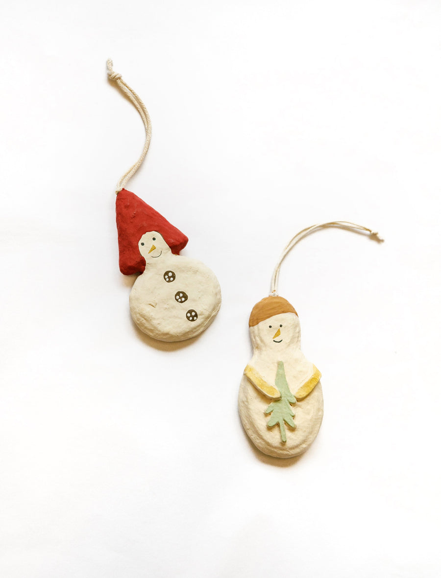 ORNAMENT - PAPER MACHE - SNOWMEN SET OF 2