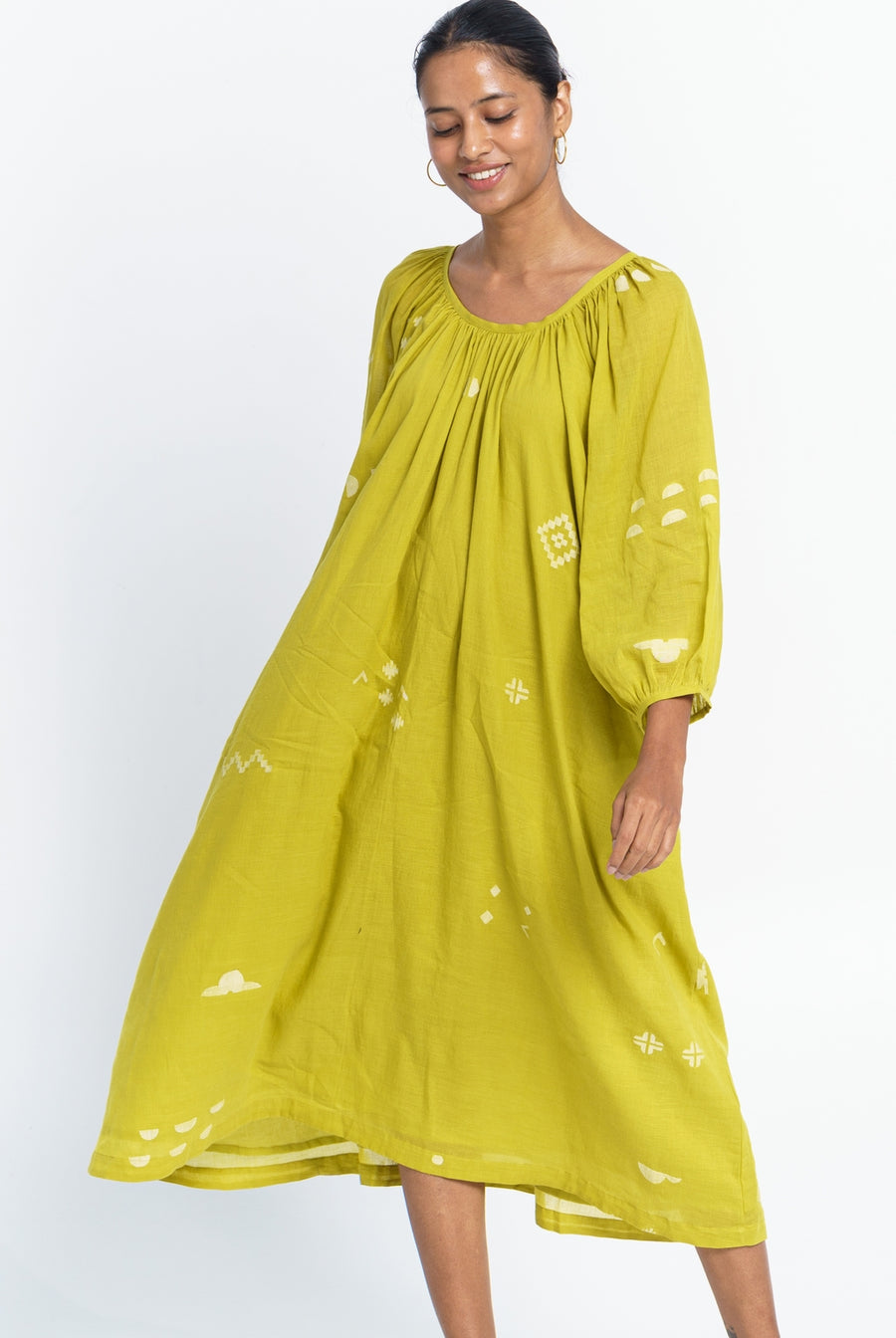 GATHERED DRESS - LIME