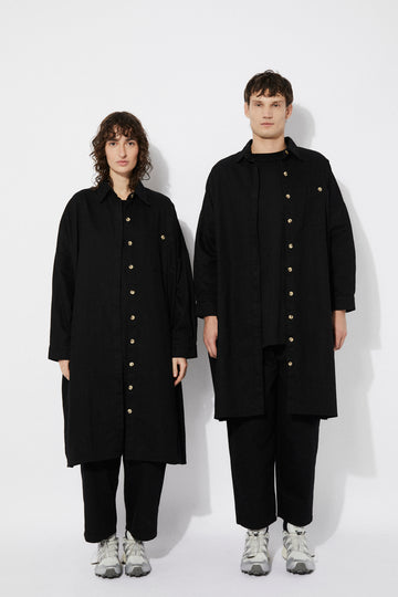 PICA OVERSIZED COTTON SHIRT DRESS - BLACK