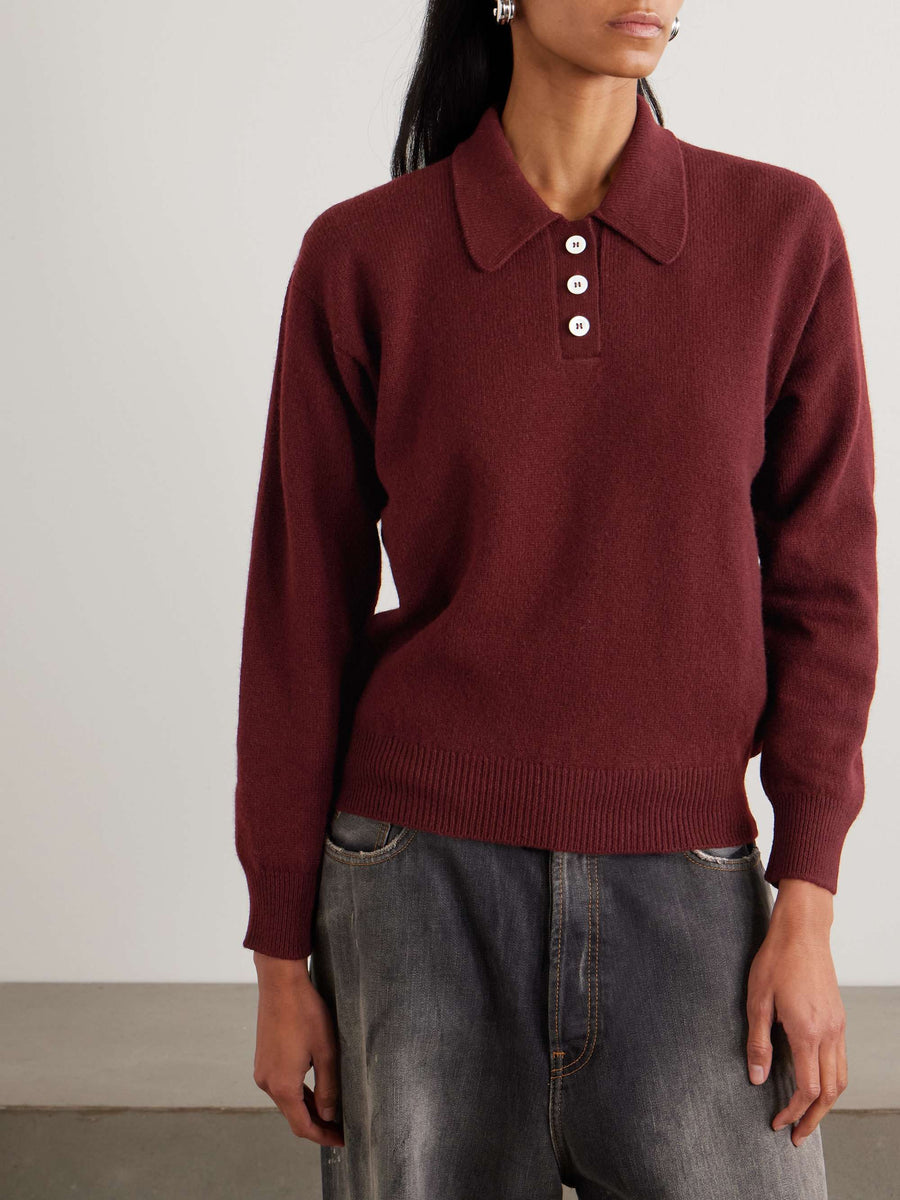 EDITH POLO SWEATER - BURGUNDY